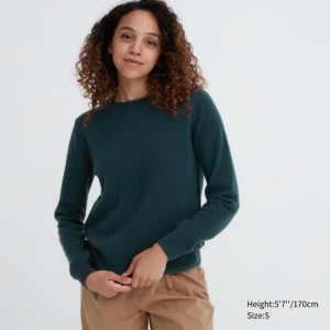 Women Uniqlo Cashmere Crew Neck Long-sleeve Sweaters Green | 5424129