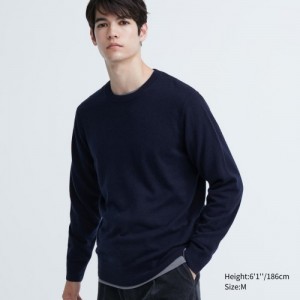 Women Uniqlo Cashmere Crew Neck Long-sleeve Sweaters Navy | 5899365