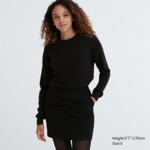 Women Uniqlo Cashmere Crew Neck Long-sleeve Sweaters Black | 3628834