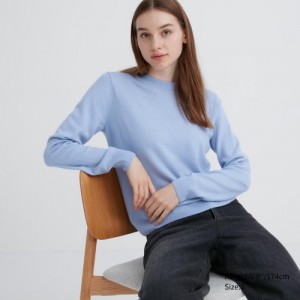 Women Uniqlo Cashmere Crew Neck Long-sleeve Sweaters Blue | 7838489