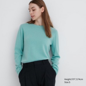 Women Uniqlo Cashmere Crew Neck Long-sleeve Sweaters Turquoise | 7202474