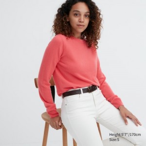 Women Uniqlo Cashmere Crew Neck Long-sleeve Sweaters Pink | 1959608