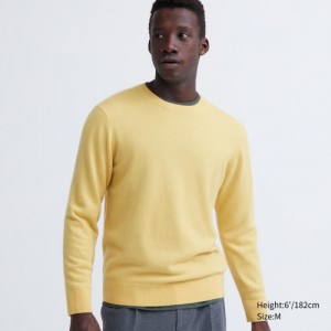 Women Uniqlo Cashmere Crew Neck Long-sleeve Sweaters Yellow | 4311476