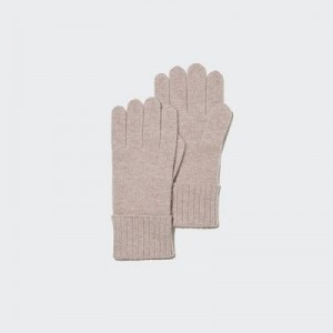 Women Uniqlo Cashmere Knitted Gloves Beige | 7164933