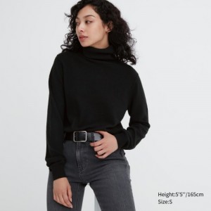 Women Uniqlo Cashmere Turtleneck Sweaters Black | 8030829