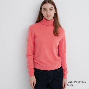 Women Uniqlo Cashmere Turtleneck Sweaters Pink | 2174503