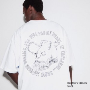 Women Uniqlo Chainsaw Man × Kosuke Kawamura UT Oversized Short-Sleeve Pochita T Shirts White | 2970881