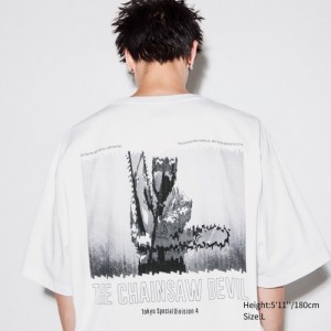 Women Uniqlo Chainsaw Man × Kosuke Kawamura UT Oversized Short-Sleeve Denji T Shirts White | 7204099