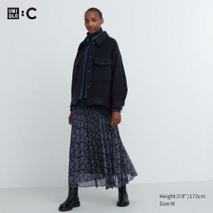 Women Uniqlo Chiffon Pleated Skirts Blue | 7008804