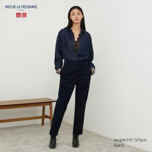 Women Uniqlo Corduroy Tapered Ankle Pants Navy | 6077118