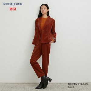 Women Uniqlo Corduroy Tapered Ankle Pants Brown | 5942744