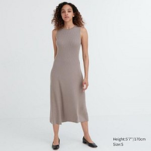Women Uniqlo Cotton Blend Knit Sleeveless Dress Beige | 9537289