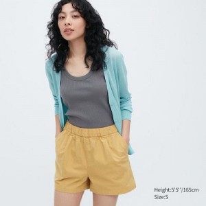 Women Uniqlo Cotton Easy Shorts Yellow | 7401448