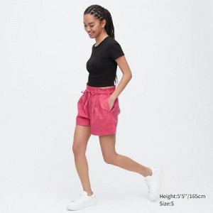 Women Uniqlo Cotton Linen Shorts Pink | 5024306
