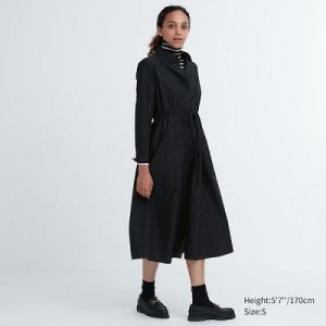 Women Uniqlo Cotton Long-Sleeve Dress Black | 8595281