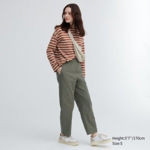 Women Uniqlo Cotton Relaxed Ankle Lounge Pants Olive | 8547109