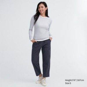 Women Uniqlo Cotton Relaxed Ankle Lounge Pants Grey | 617259