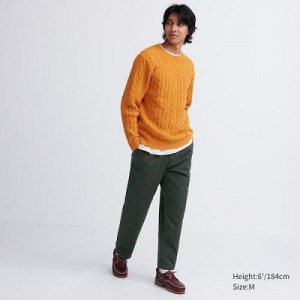 Women Uniqlo Cotton Relaxed Ankle Pants Green | 7632599
