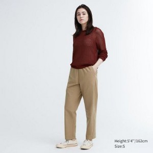 Women Uniqlo Cotton Relaxed Ankle Pants Beige | 8428605