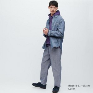Women Uniqlo Cotton Relaxed Ankle Pants Blue | 5336677