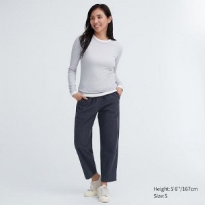 Women Uniqlo Cotton Relaxed Ankle Pants Grey | 9881157