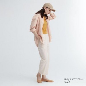 Women Uniqlo Cotton Relaxed Ankle Pants White | 415184