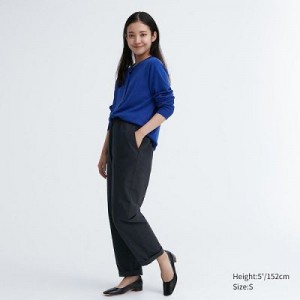 Women Uniqlo Cotton Relaxed Ankle Pants Black | 1568663