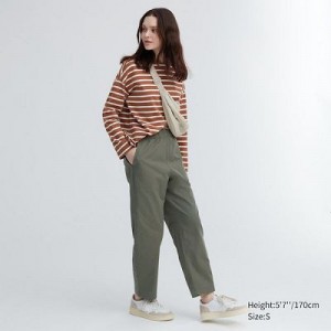 Women Uniqlo Cotton Relaxed Ankle Pants Olive | 1709193