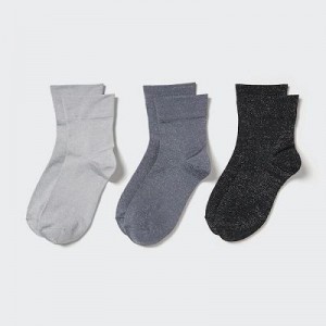 Women Uniqlo Crew Glitter (3 Pairs) Socks Grey | 1412748