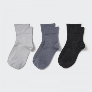 Women Uniqlo Crew Glitter (3 Pairs) Socks Grey | 398167