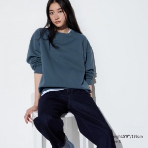 Women Uniqlo Crew Neck Long-Sleeve Sweatshirts Blue | 5406527