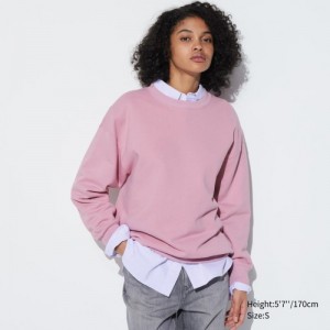 Women Uniqlo Crew Neck Long-Sleeve Sweatshirts Pink | 5512931