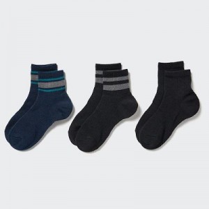 Women Uniqlo Crew Pile Lined (3 Pairs) Socks Navy | 9975467