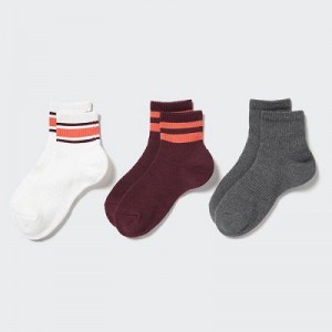 Women Uniqlo Crew Pile Lined (3 Pairs) Socks White | 7418724
