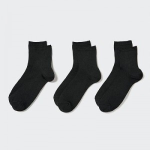 Women Uniqlo Crew Ribbed (3 Pairs) Socks Black | 4777258