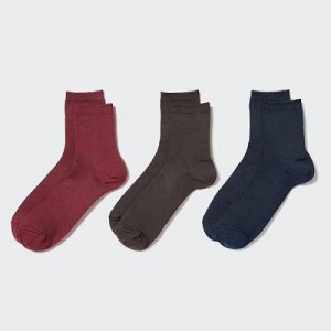 Women Uniqlo Crew Ribbed (3 Pairs) Socks Red | 4140276