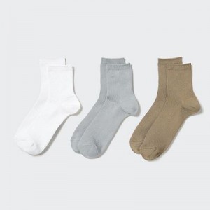 Women Uniqlo Crew Ribbed (3 Pairs) Socks White | 1859451