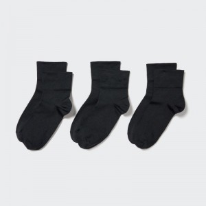 Women Uniqlo Crew Tapered (3 Pairs) Socks Black | 387478