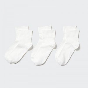 Women Uniqlo Crew Tapered (3 Pairs) Socks White | 5973688