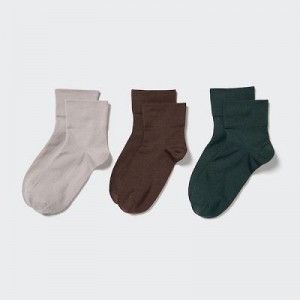 Women Uniqlo Crew Tapered (3 Pairs) Socks Grey | 3603272