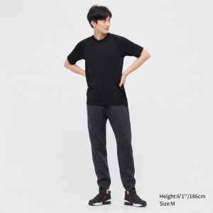 Women Uniqlo DRY-EX Crew Neck Short-Sleeve Printed T Shirts Black | 8844087