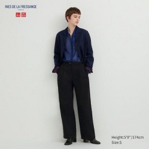 Women Uniqlo Denim Wide-Fit Pleated Pants Black | 7782380