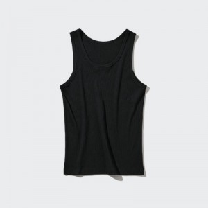 Women Uniqlo Dry Color Ribbed Tank Top Black | 9103672