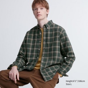 Women Uniqlo Extra Fine Cotton Broadcloth Checked Casual Shirts Olive | 5007199
