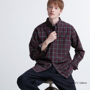 Women Uniqlo Extra Fine Cotton Broadcloth Checked Casual Shirts Burgundy | 4946191