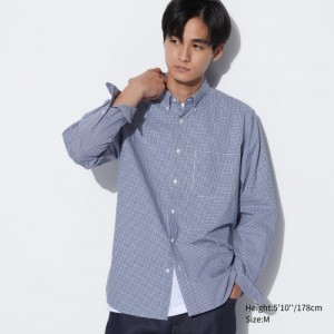 Women Uniqlo Extra Fine Cotton Broadcloth Checked Casual Shirts Blue | 1064491