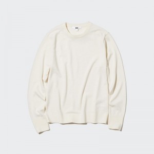 Women Uniqlo Extra Fine Merino Crew Neck Long-Sleeve Sweaters White | 3375569
