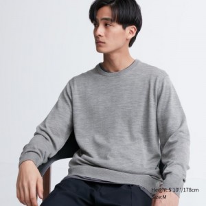 Women Uniqlo Extra Fine Merino Crew Neck Long-Sleeve Sweaters Grey | 7968296