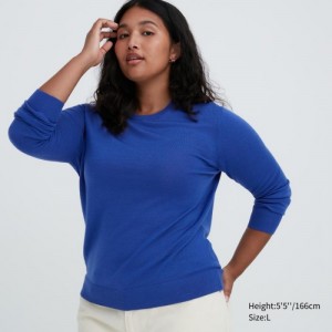 Women Uniqlo Extra Fine Merino Crew Neck Long-Sleeve Sweaters Blue | 417869