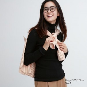 Women Uniqlo Extra Fine Merino Ribbed Turtleneck Long-Sleeve Sweaters Black | 6017881